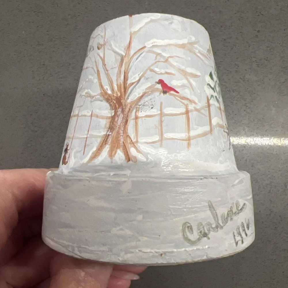 Set of 2 Very Small Handpainted Christmas Plant Flower Pots